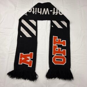 Off-White Virgil Abloh Knit Scarf Black Orange Diagonal Stripes 45 Varsity Logo